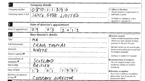 Part of the form appointing Craig Whyte